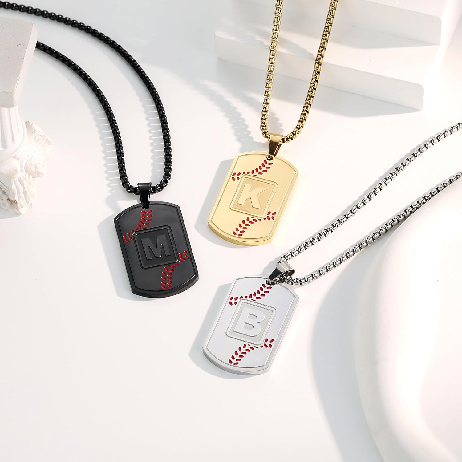 A-Z Dog Tag Necklace for Men - Baseball Charm Pendant, Stainless Steel Chain 22+2 Inches, Personalized Sports Athletes Jewelry Gift - Image 5
