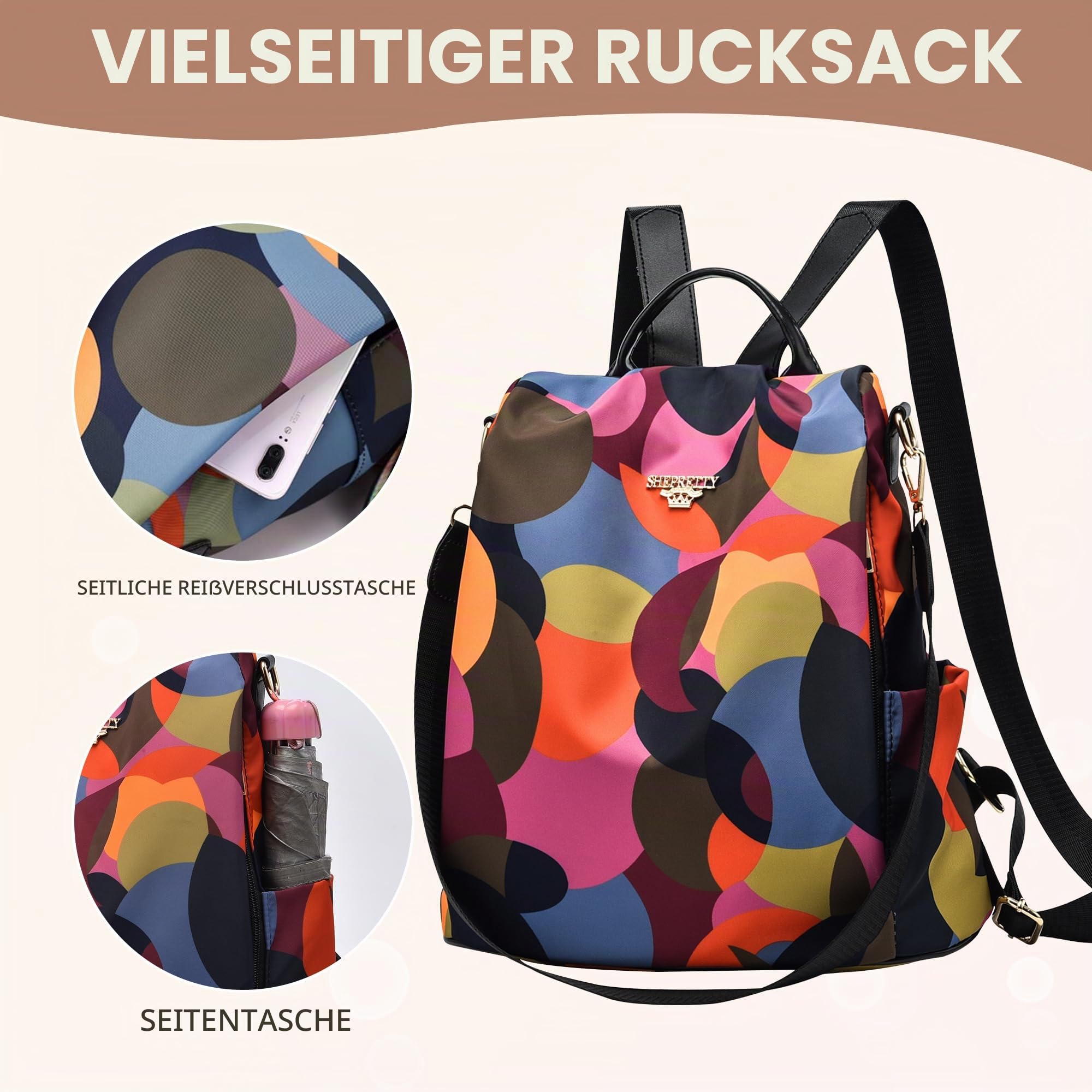 shepretty Damen Rucksack Anti Diebstahl Umhängetasche Multifunktions Schultaschen
