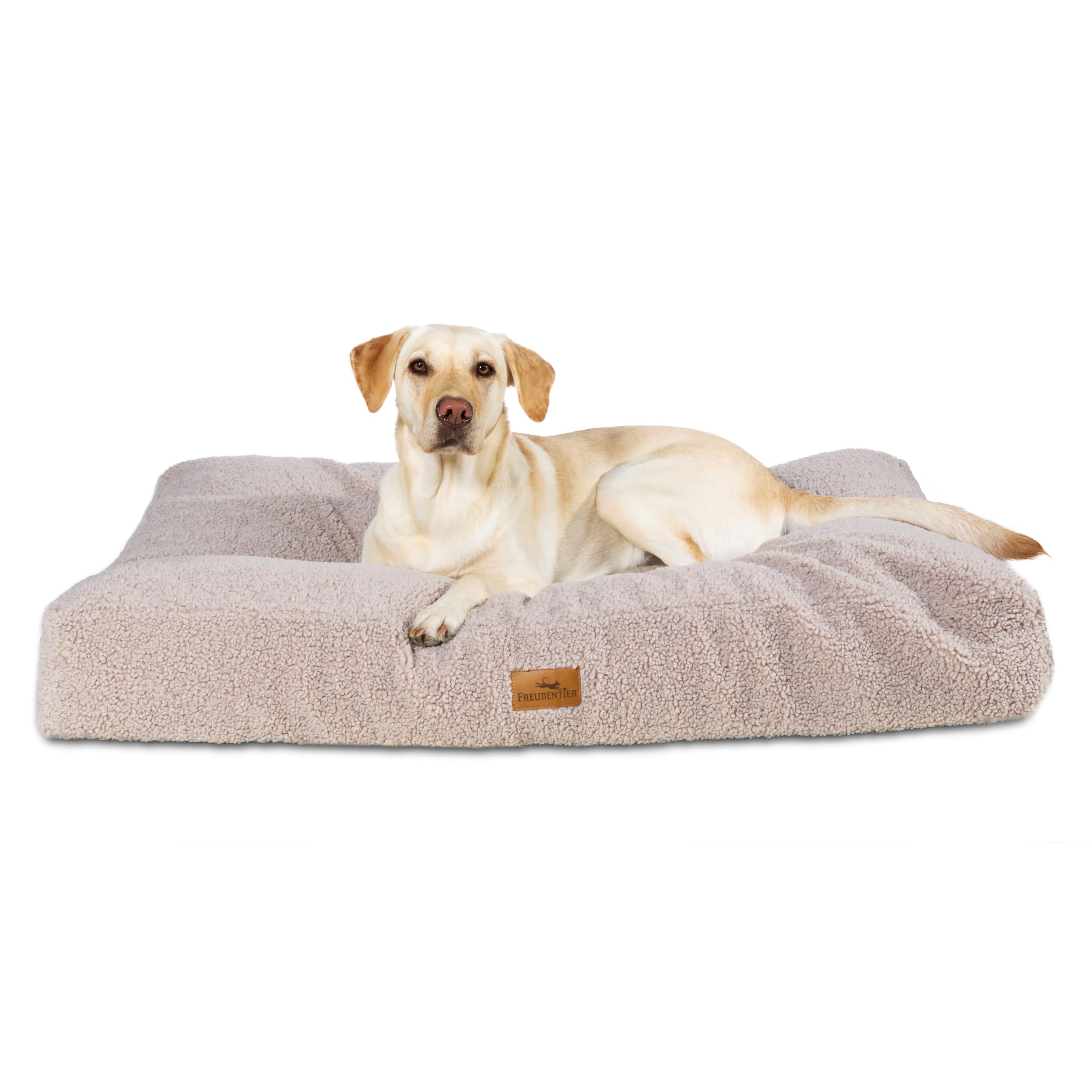FREUDENTIER Orthopädisches Hundekissen aus Teddy - Waschbar - Hundebett/Hundekorb rutschfest - Für kleine, mittelgroße & große Hunde (Greige, 80x60cm)