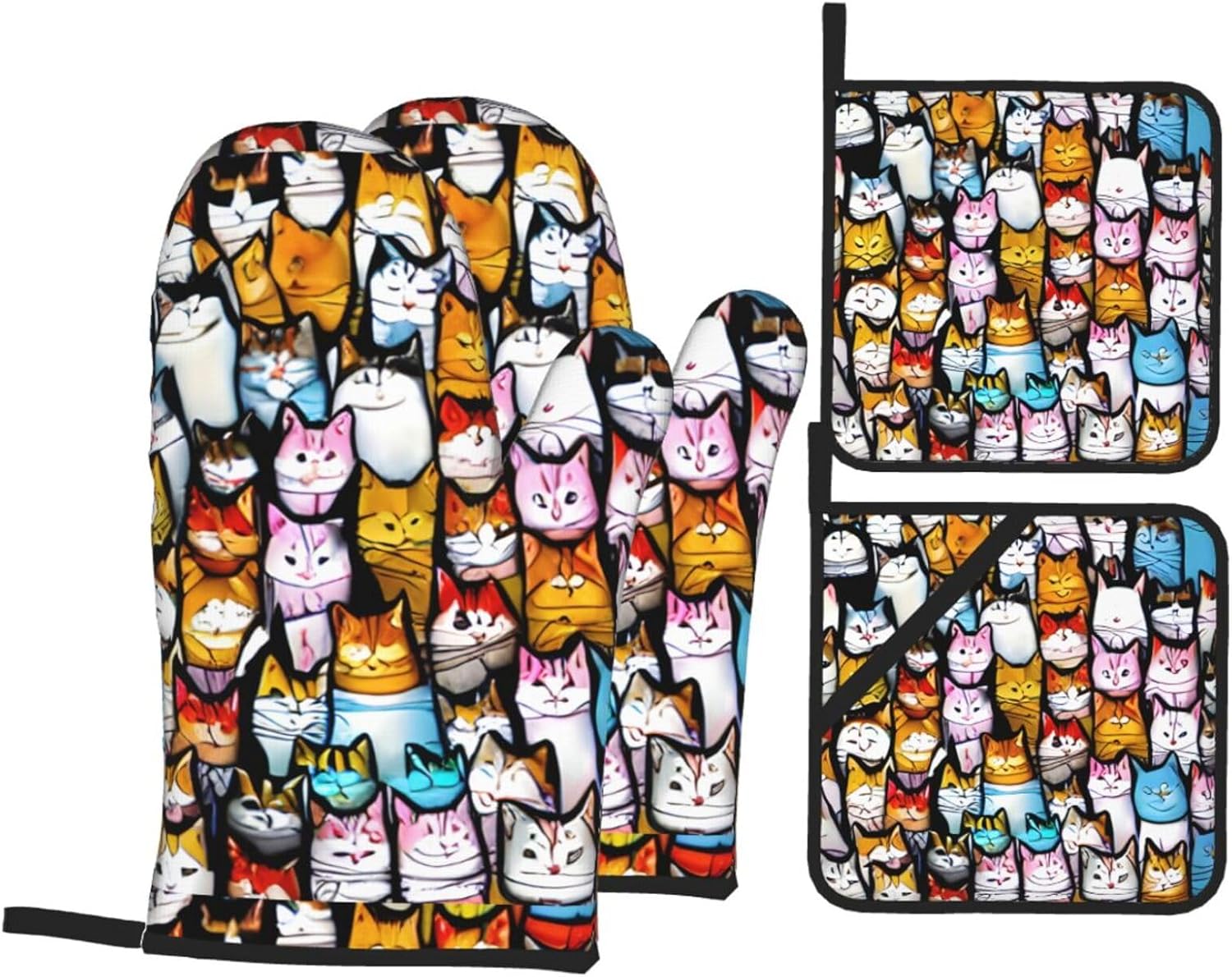 many cartoon cats Kitchen baking four piece set, fit for cooking and baking, oven, microwave, and outdoor barbecue
