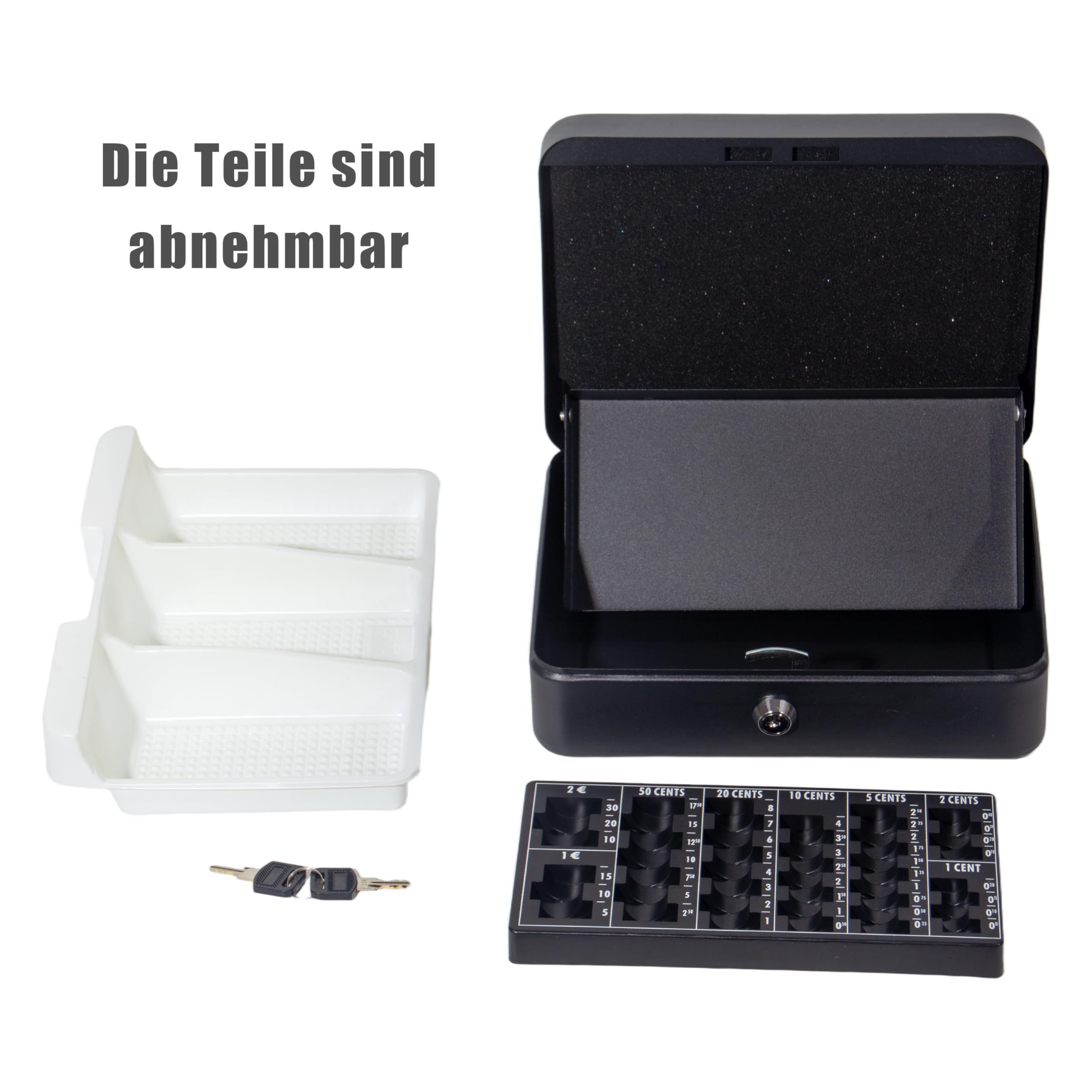 GREELUE Geldkassette mit münzzählbrett, 25 * 18 * 8.5 CM, Kasse Abschließbar, Cash Box Groß, Spardose, Geld organizer (Schwarz-25cm)