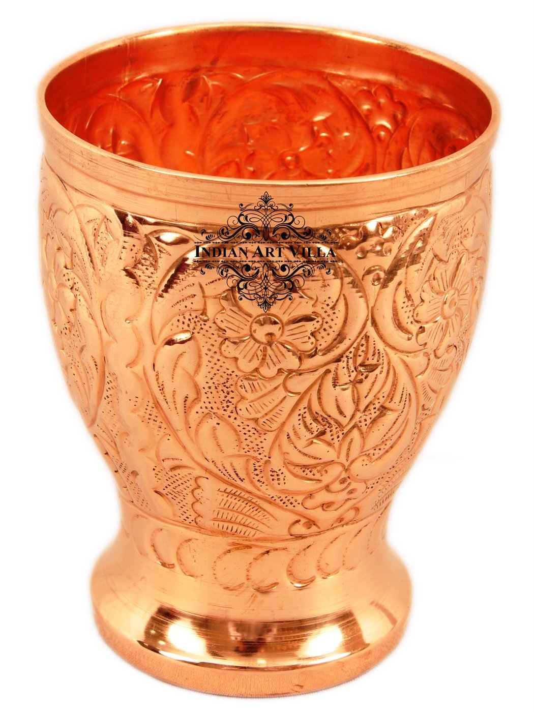 INDIAN ART VILLA Handmade Pure Copper Glass 350 ML, Ayurvedic Water Drinking Tumbler for Health Benefits, Yoga, Home, Office, Restaurant & Gift Item, Set of 1