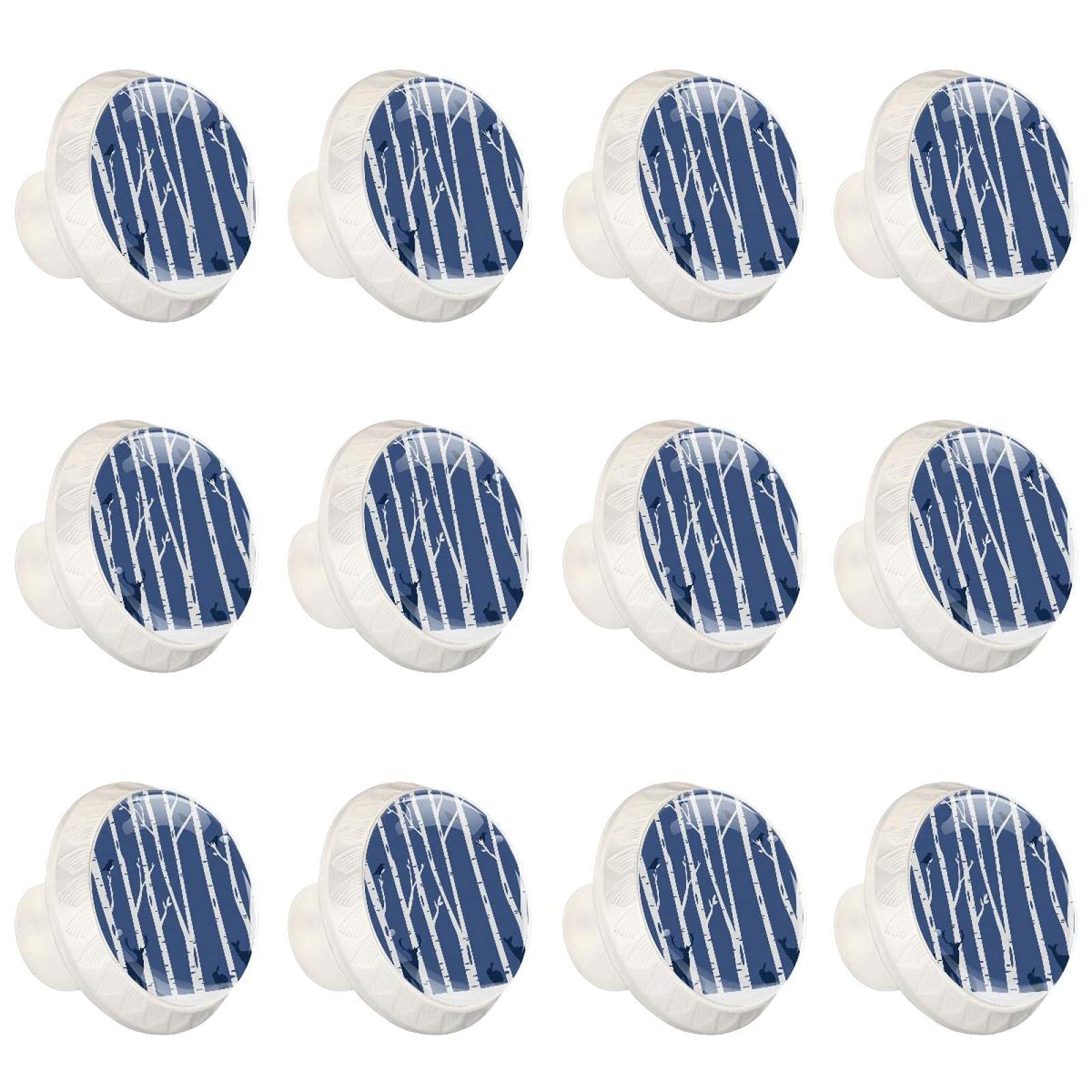Boutons d'armoire de cuisine ronds sur le thème de la forêt enneigée pour tiroir et commode x12