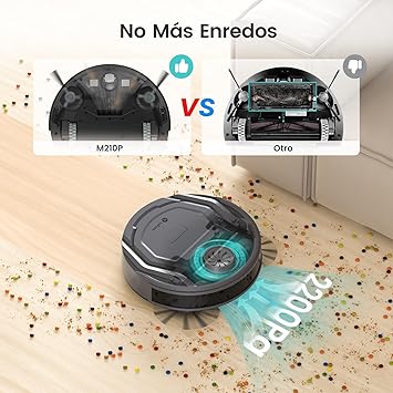 LEFANT Robot Aspirador, Succión de 2200 Pa,120 Min Autonomía, Aspirador Robot Sin Enredos, Delgado, Wi-Fi/App/Alexa, Ideal para Pelo de Mascotas, Alfombras de Pelo Bajo (M210 Pro Gris)3