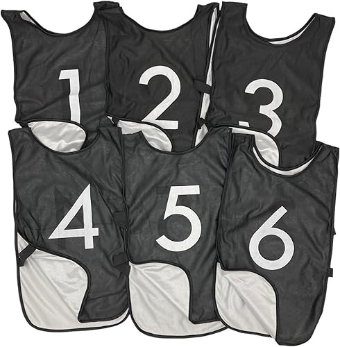 LVL10 Pro Sports Pinnies - Reversible Numbered Pinnies with Premium Fabric, Comfortable Fit and Fade-Resistant Print - 6 Pack