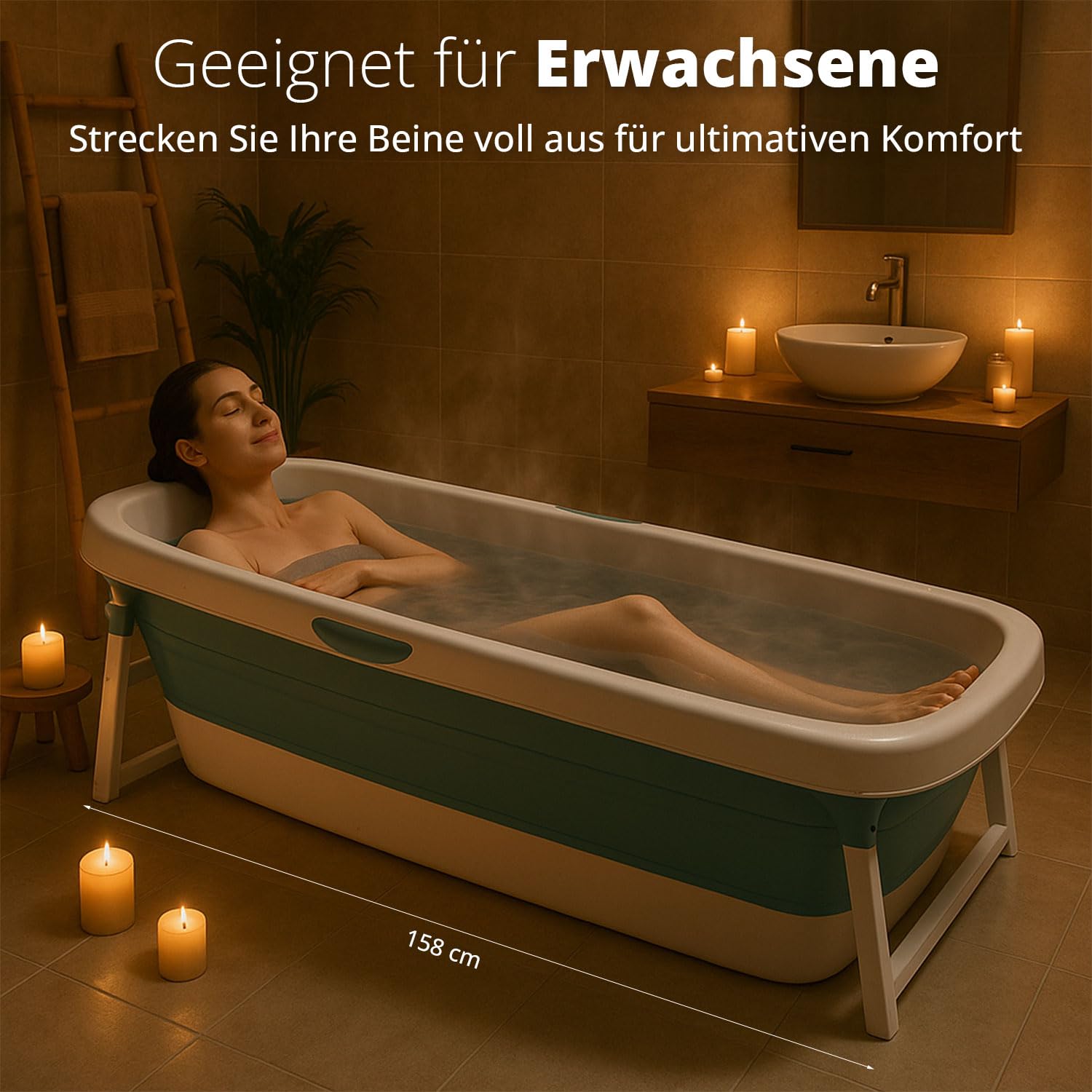 FLINQ Faltbare Badewanne XXL für Erwachsene - 158 x 60 x 53 cm - Klappbare Mobile Badewanne - Auch für Kinder Geeignet - Rosa