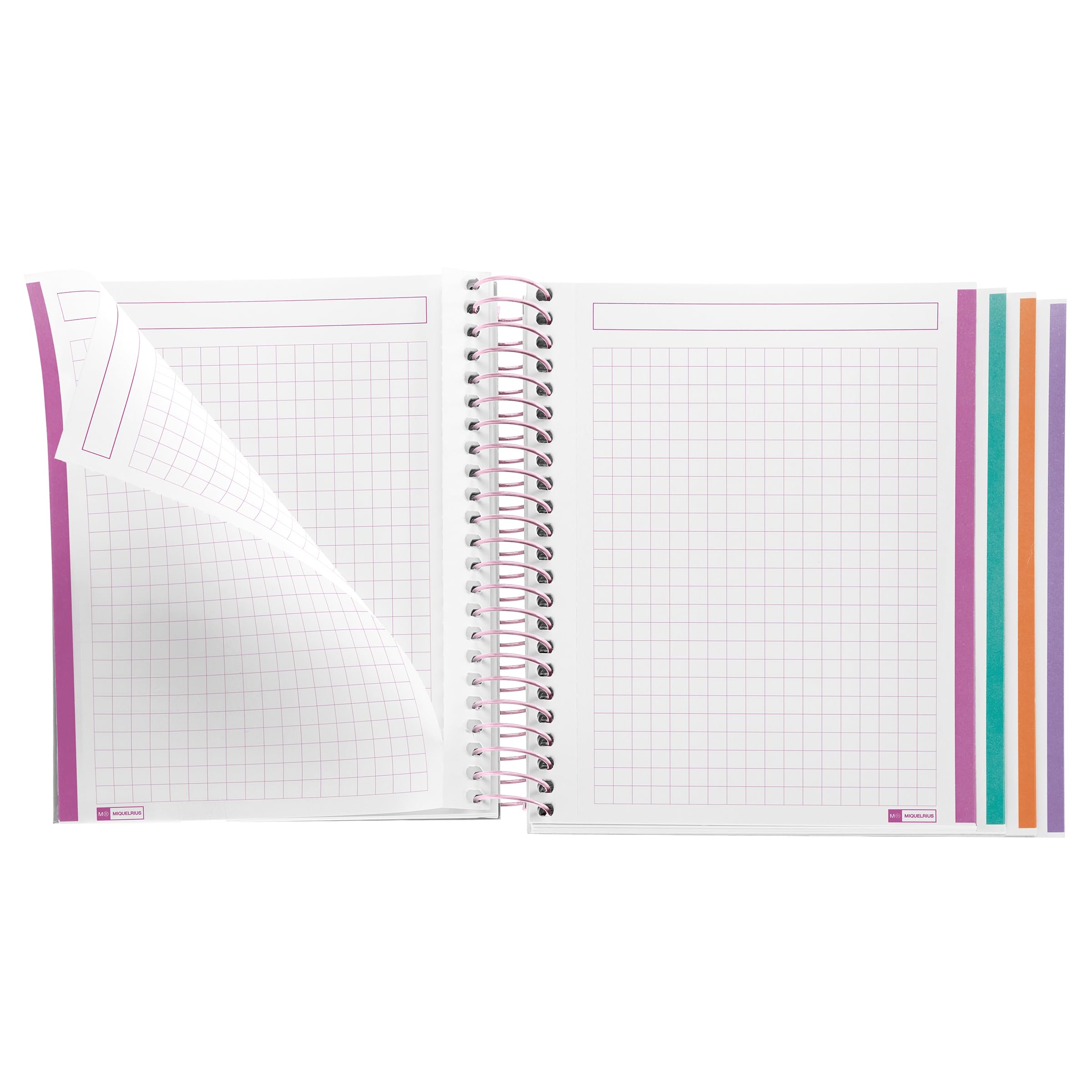 Miquelrius - Cahier A6 petits carreaux 5 mm, 120 feuilles microperforées 4 couleurs multi-matières, papier opaque 70 g/m², couverture carton extra rigide, spirale, Sans perforations, Spring - 3