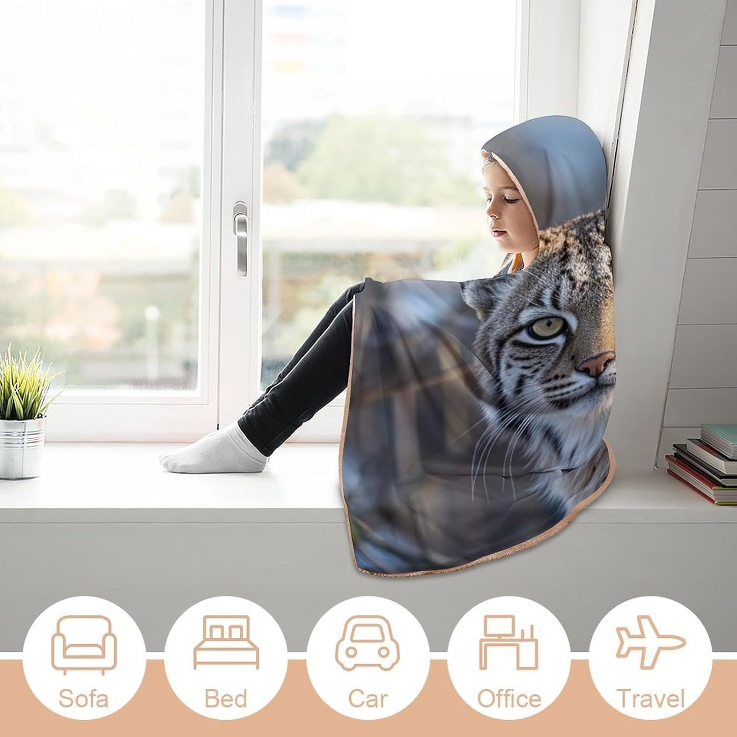 Wild Bobcat Wearable Blanket Hoodie Fleece Sweatshirt Blanket Oversized for Hands Free Comfort