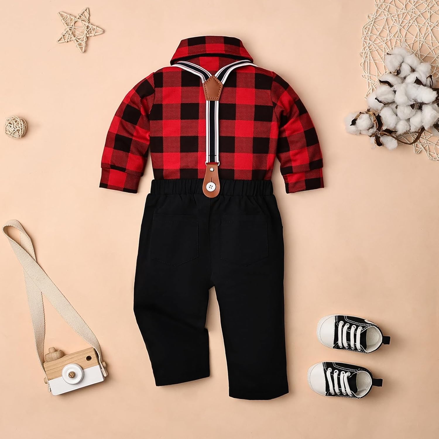Baby Boy Clothes Gentleman Outfits Infant Bodysuit Long Sleeve Shirt with Bowtie Suspender Pants Suits Set 0-18M - Image 3