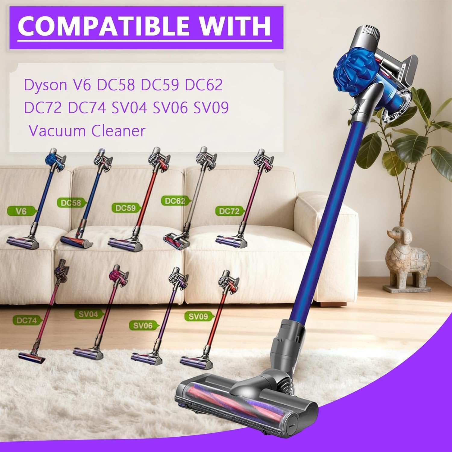 Bürste kompatibel für Dyson V6 DC58 DC59 DC62 DC72 DC74 SV04 SV06 Staubsauger Ersatzteile, Direktantrieb Reiniger Kopf Turbine Bodendüse für Dyson V6 Serie, TurboBürste für Hartboden und Teppiche