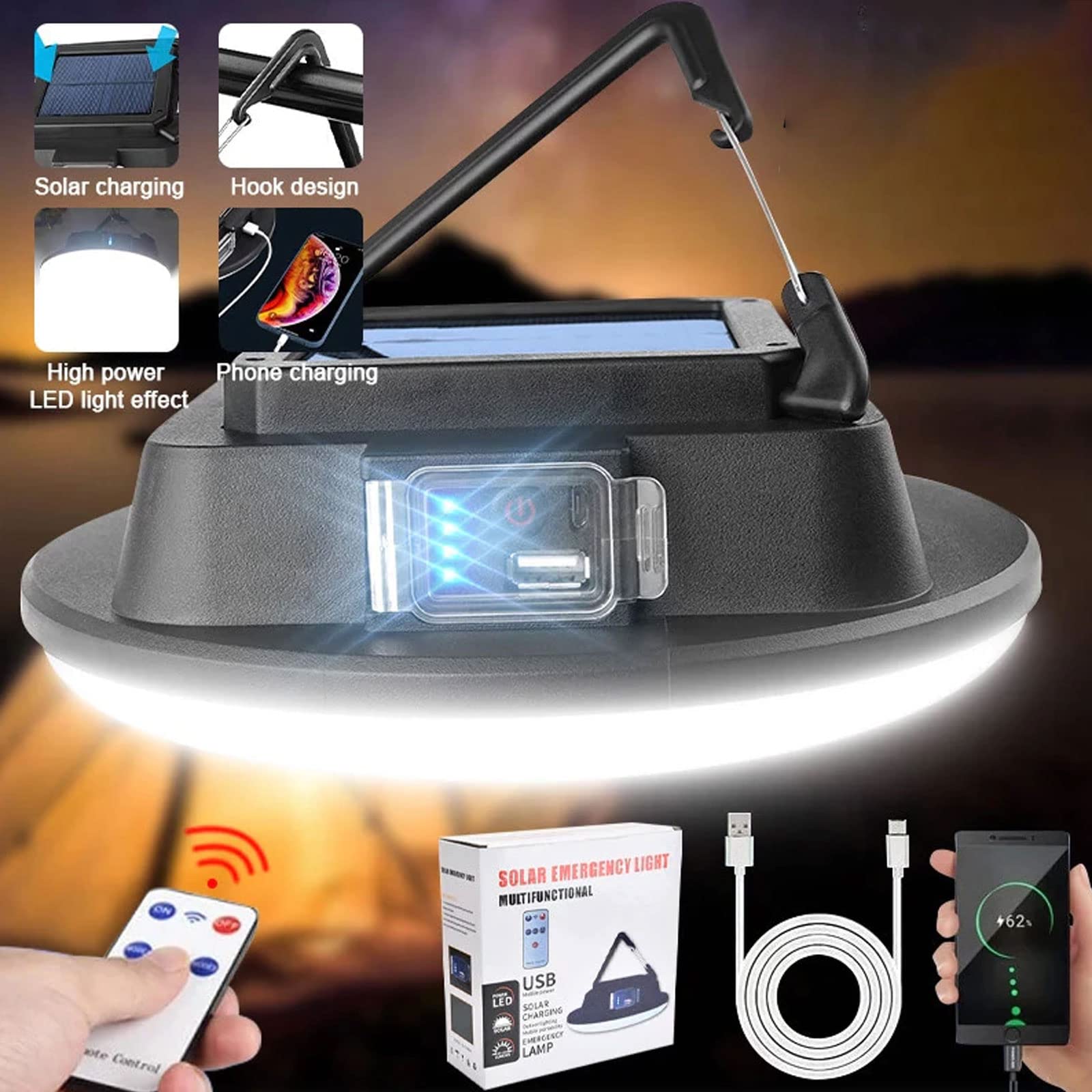 Latarnia kempingowa, Latarnia kempingowa, Przenośna wisząca lampa kempingowa LED, Łańcuch świetlny na energię słoneczną Lampa robocza z zoomem do nagłych wypadków podczas wędkowania