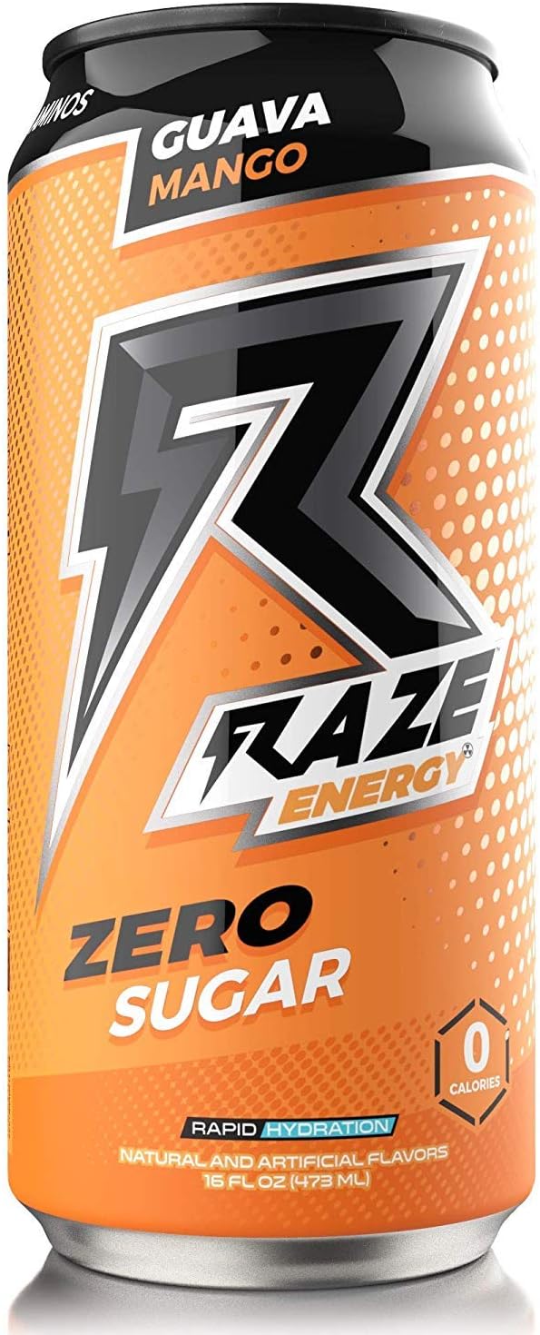 Raze Energy Drinks by Repp Sports Rapid Hydration Zero Sugar 16 Ounce cans (Guava Mango, 12 Cans)