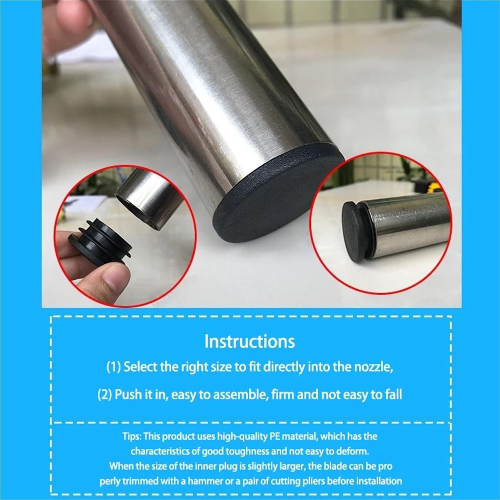 Kunststoffstopfen für Tischbeine, Tischbeine, 22 mm Durchmesser, rund, Kunststoff-Abdeckgewinde für Tischbeine, Möbel, 100 Stück
