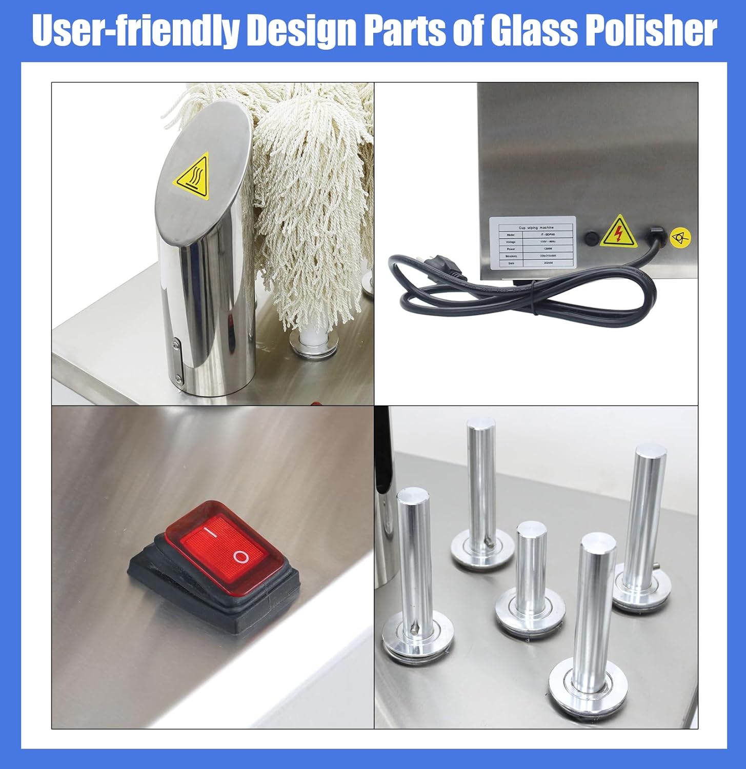 Electric Wine Glass Polisher, Stainless Steel Glass Dryer and Polisher Machine, Commercial Cup Glassware Wiping Machine, with 5 Brushes, 330 Cups/H for Bars Kitchens Restaurants