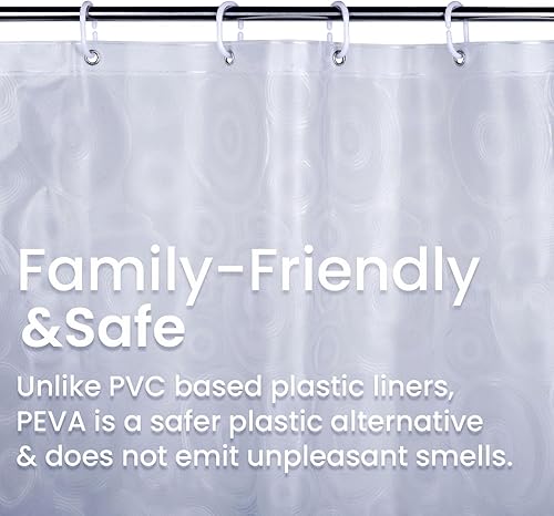 Miniatura 3 de LiBa Forro de cortina de ducha PEVA con 12 anillos de plástico, forro de ducha impermeable 8G para baño, forro de cortina de ducha de 72 x 72
