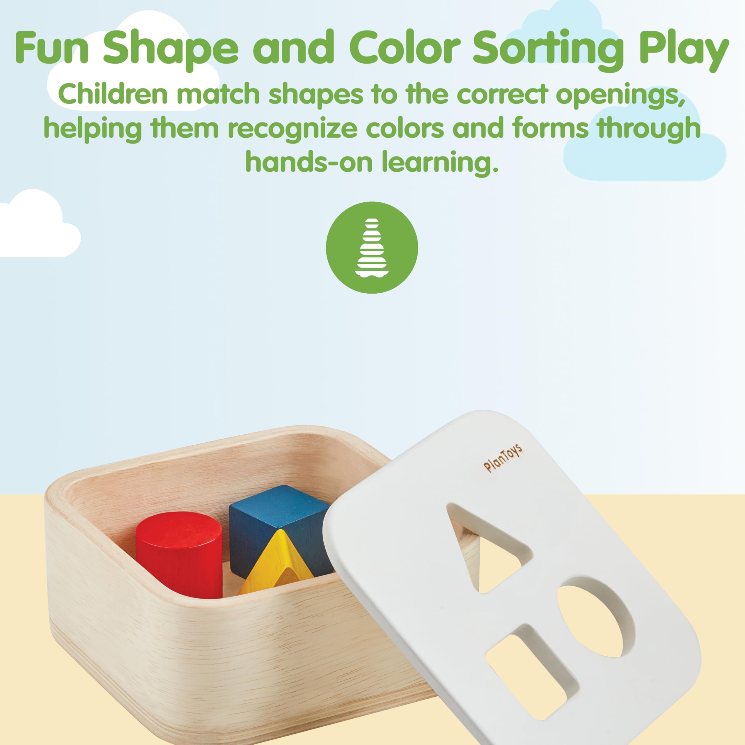 PlanToys Shape and Sort It Out Bin Giocattolo in legno Montessori in legno | Motore fine, risoluzione dei problemi e attività di apprendimento matematico precoce | Giocattolo educativo ecologico