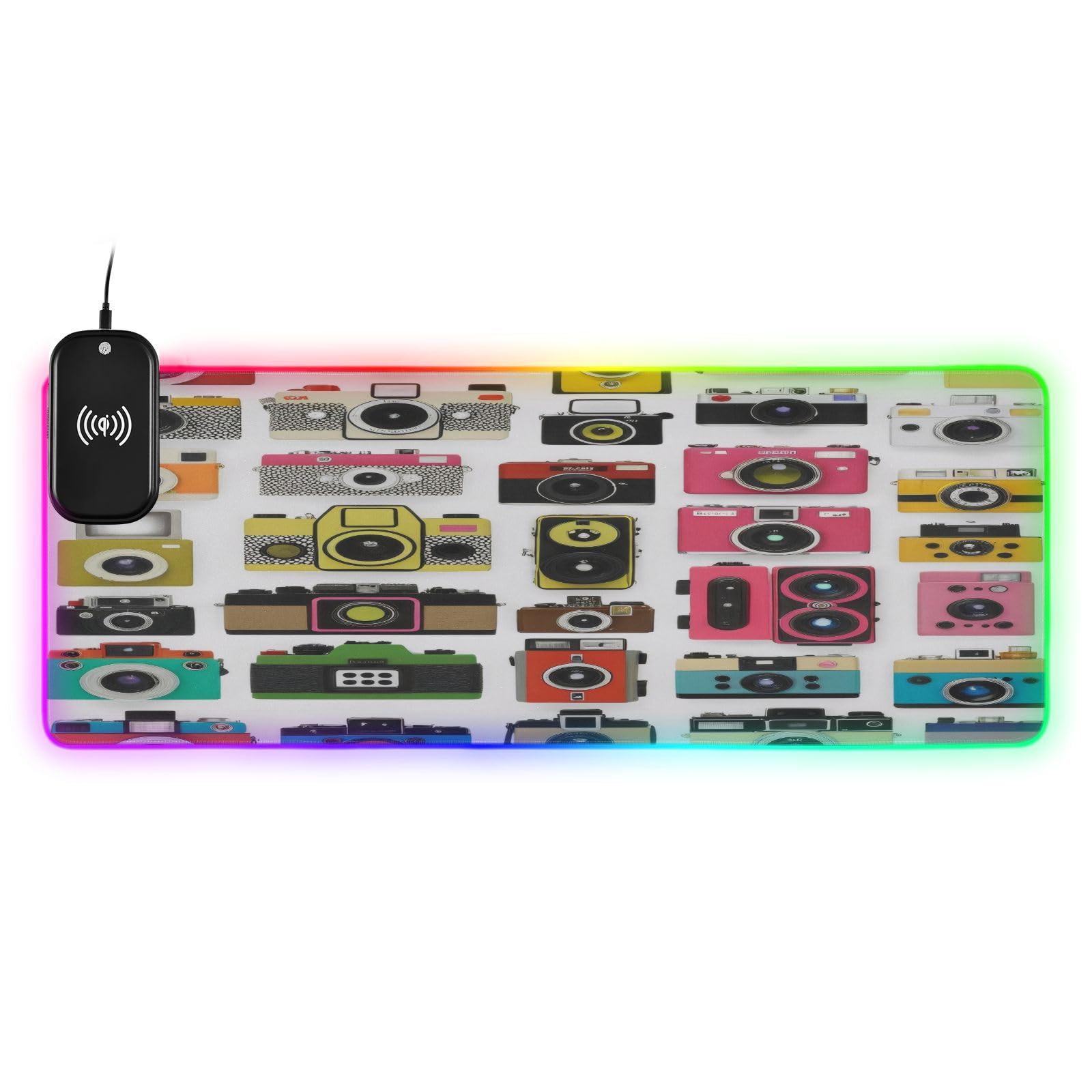 CZXW Old Fashioned Photo Cameras Gaming Mouse Pad Led Mousepads RGB Backlit with 14 Lighting Modes, Non Slip Base Soft Computer Keyboard Mat for Gaming PC Laptop Desk, S