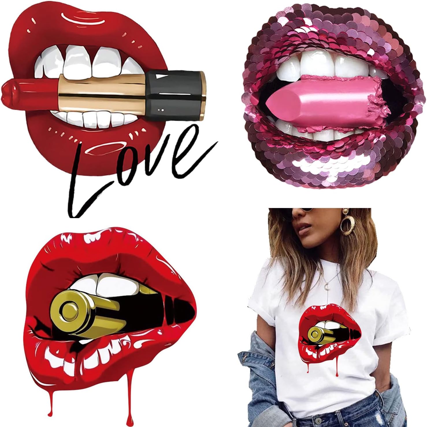 Lip Iron On Transfer for Clothing 3 Pcs Large Size Red Lip Valentines Iron On Patches Sticker T-Shirt Patches for Clothes Sexy Lips Heat Transfer for Washable Applique Clothing Decorations