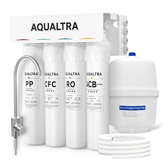 AQUALTRA USF-4RF-100 100 GPD Alkaline Reverse Osmosis System 3 1 Pure to Drain Under Sink Water Filtration System with Dedicated Faucet