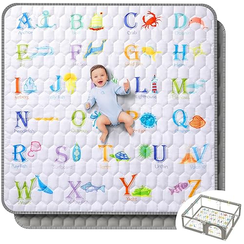 Gimars Tapete de juego 2 en 1 para gatear y aprender de 50 x 50 pulgadas con patrón vívido y alfabeto, tapete grueso de espuma de una sola pieza,