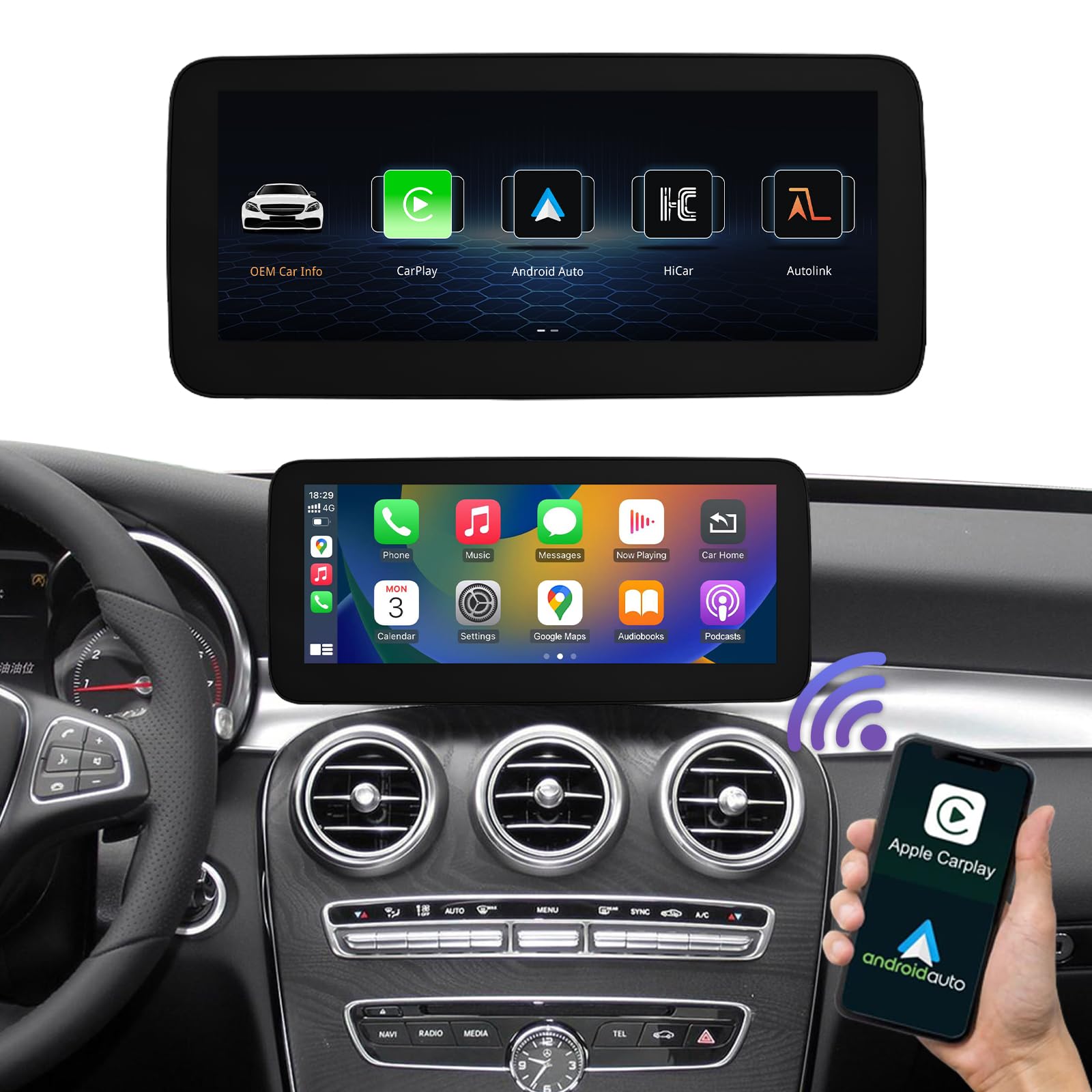 Road Top Autoradio CarPlay 10,25" per Mercedes Benz C GLC V W205 W447 NTG5 | 2016-2018, Schermo Touchscreen Linux HD IPS, CarPlay senza fili, Android Auto, MirrorLink, Navigazione, Autoradio Bluetooth