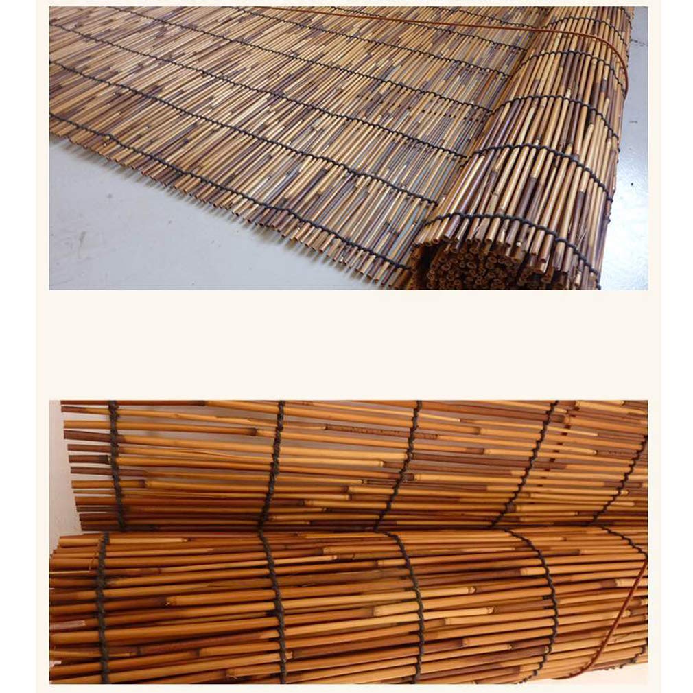 Rétro Carbonisation Rideau de Roseau Pare-Soleil, Store en Bambou Enrouleur, Rideau de Paille pour Extérieur/Patio, Personnalisable (130x150cm/51x59in)