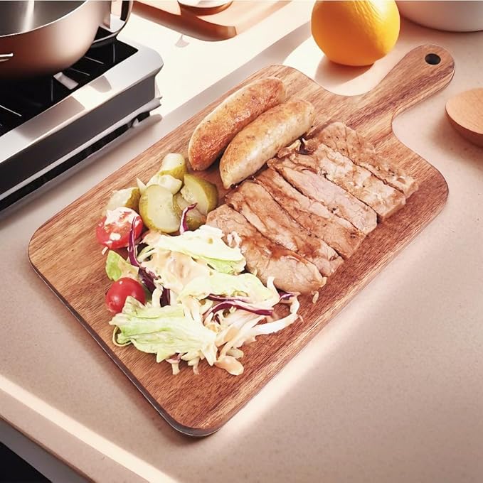 Acacia Wood Cutting Board with Handle, Wooden Cutting Boards,Charcuterie Board