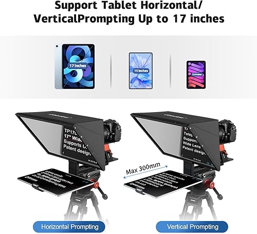 Miniatura 4 de Desview TP170 teleprompter, 17 pulgadas de alta pantalla de vidrio, aleación de aluminio elevable teleprompter con control remoto, compatible con