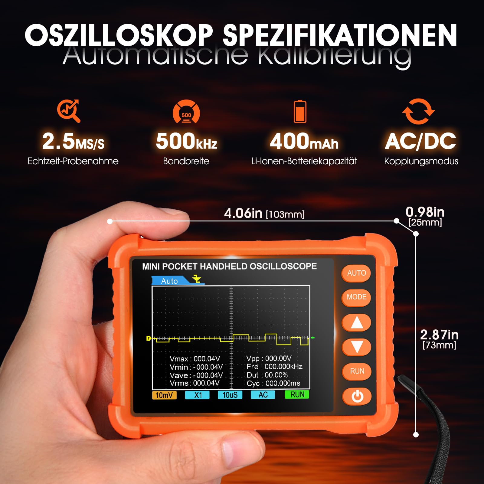 Digitales Oszilloskop Handheld Oszilloskop 2,5MS/s Abtastrate Portable Oscilloscope 500kHz Bandbreite 2,8-Zoll-LCD BildschirmMehrere Triggerfunktionen