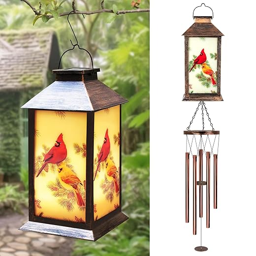 Cardinal Wind Chimes for Outside Solar Lantern, Christmas Cardinal Bird Gifts for Mom Women Hanging Solar Wind Chimes Outdoor, 37" Windchimes Outdoor for Patio Garden Decor Birthday Cardinal Gifts