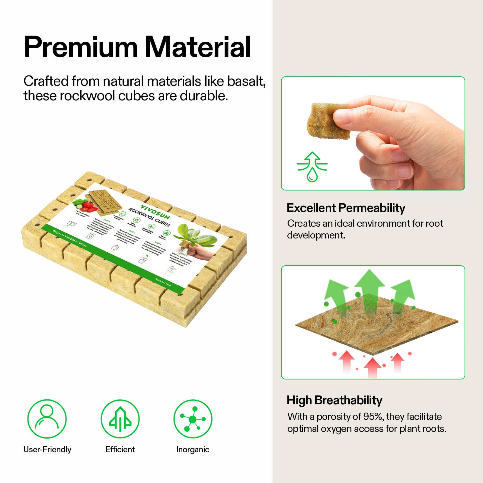 VIVOSUN 1.6 Inch Rockwool Cubes, Grow Cubes for Hydroponics, Cuttings, Cloning, Plant Propagation, Seed Startling, 8 Sheets 224 Plugs