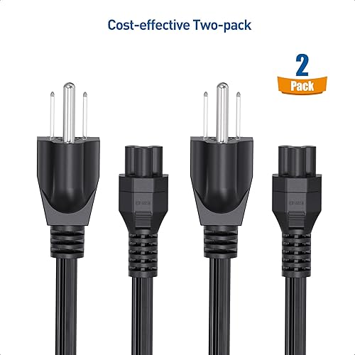 Miniatura 6 de Cable Matters Paquete de 2 cables de alimentación de 3 clavijas, 3 pies, 13A / 16 AWG, cable de alimentación de repuesto para laptop compatible