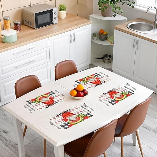 Miniatura 3 de Juego de 4 manteles individuales de 12 x 18 pulgadas, diseño de gnomo de dibujos animados, acuarela, sandía, tapetes de cocina para niños y niñas,