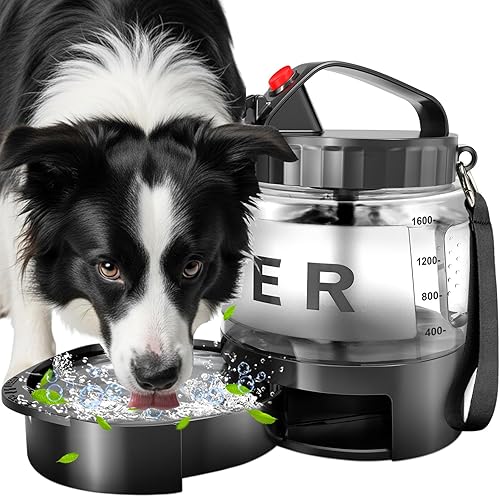 Botella de agua portátil para perros, dispensador grande de agua de viaje de 56 onzas para perros, artículos esenciales de playa, viajes, accesorios