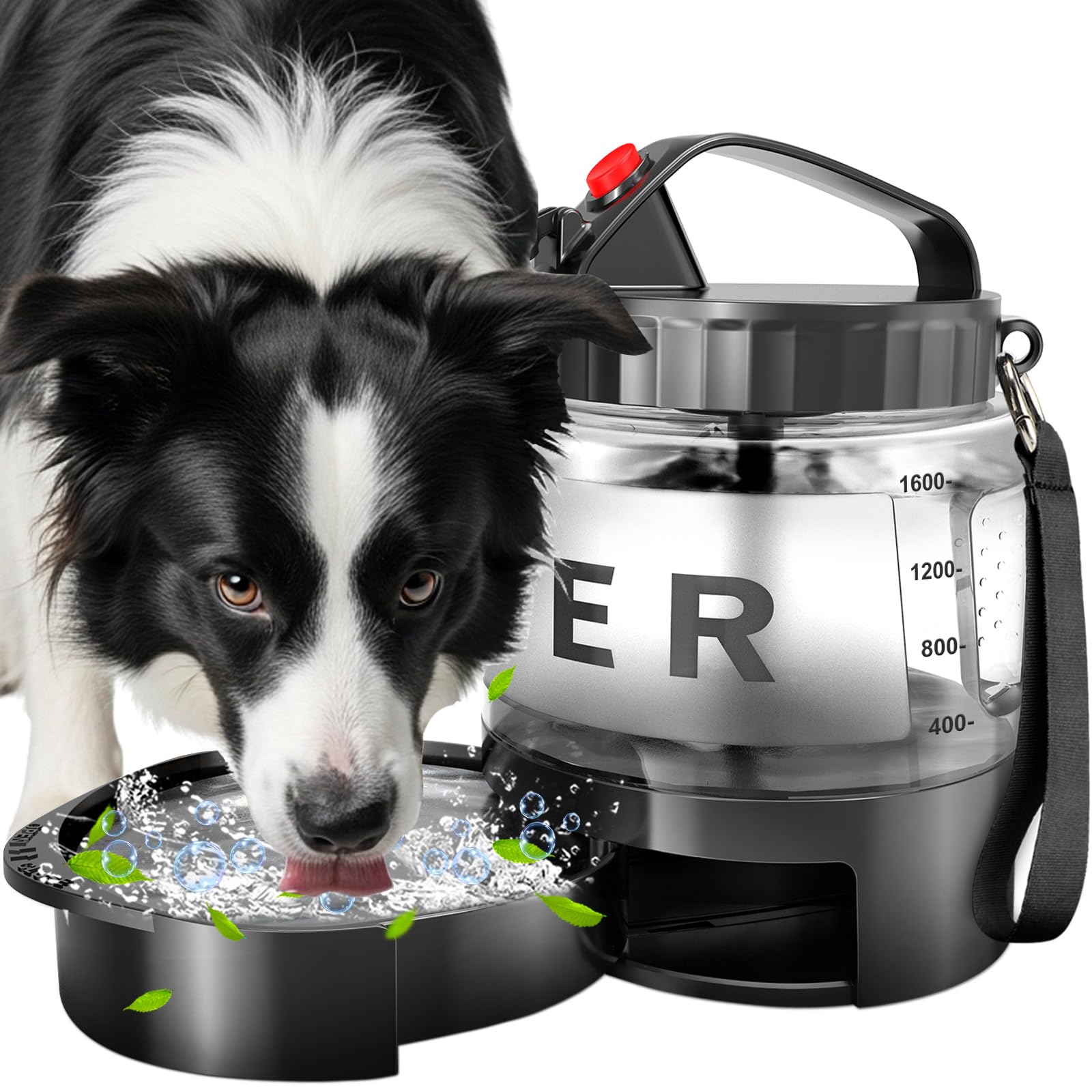 Dog Water Bottle Portable Bowls - 56oz Large Travel Water Bowl Dispenser for Dogs, Pet Camping Beach Essentials Traveling Car Park Accessories, Leak Proof Pet Drinking Dispenser for On The Go, Black — image 1