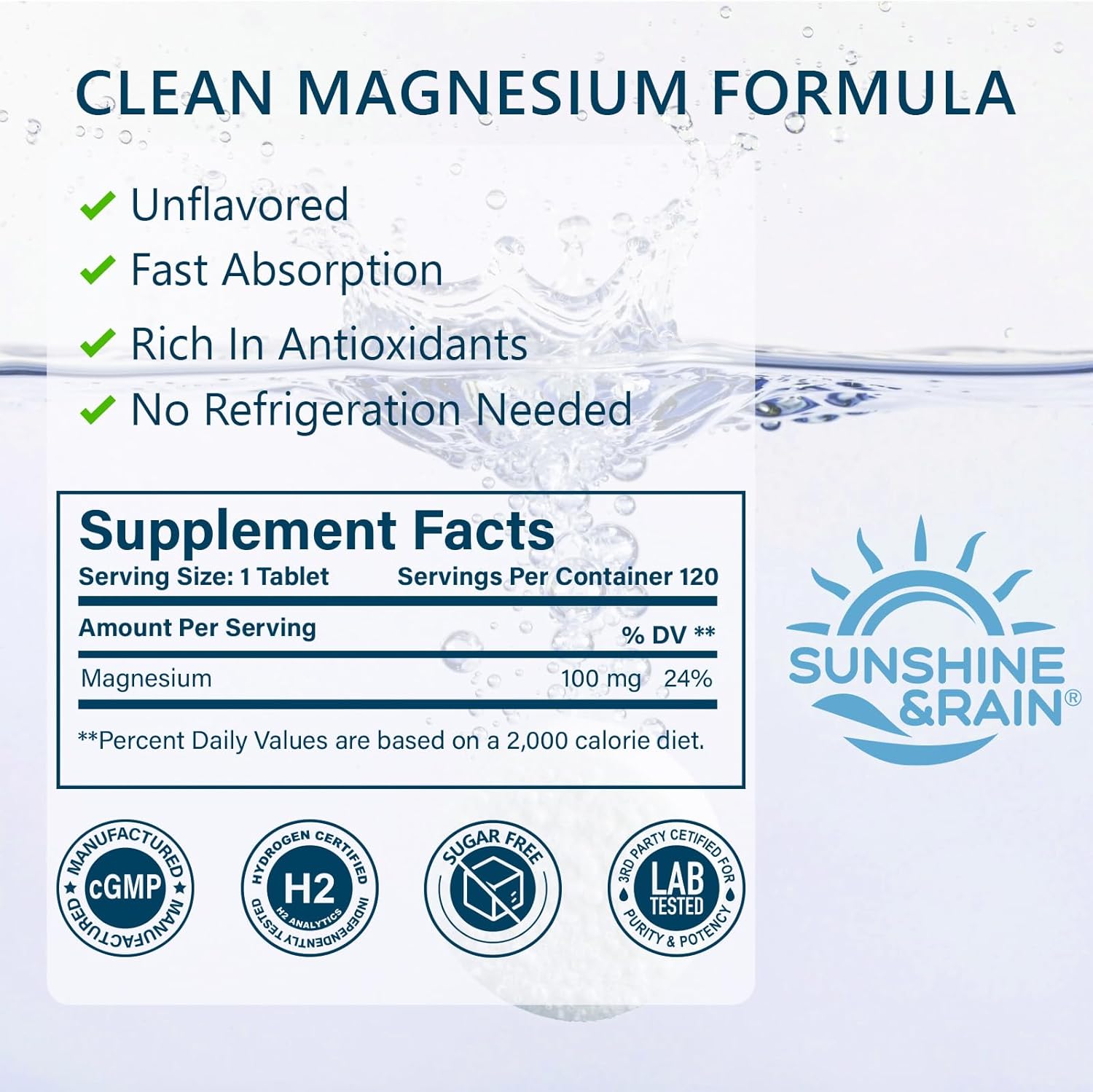 Molecular Hydrogen (H2) Tablets with Magnesium – 12 PPM Hydrogen Water Tablet for Drinking Water, Antioxidant-Rich, Supports Cellular Health, Recovery & Cognitive Function – Unflavored, 120 Tablets