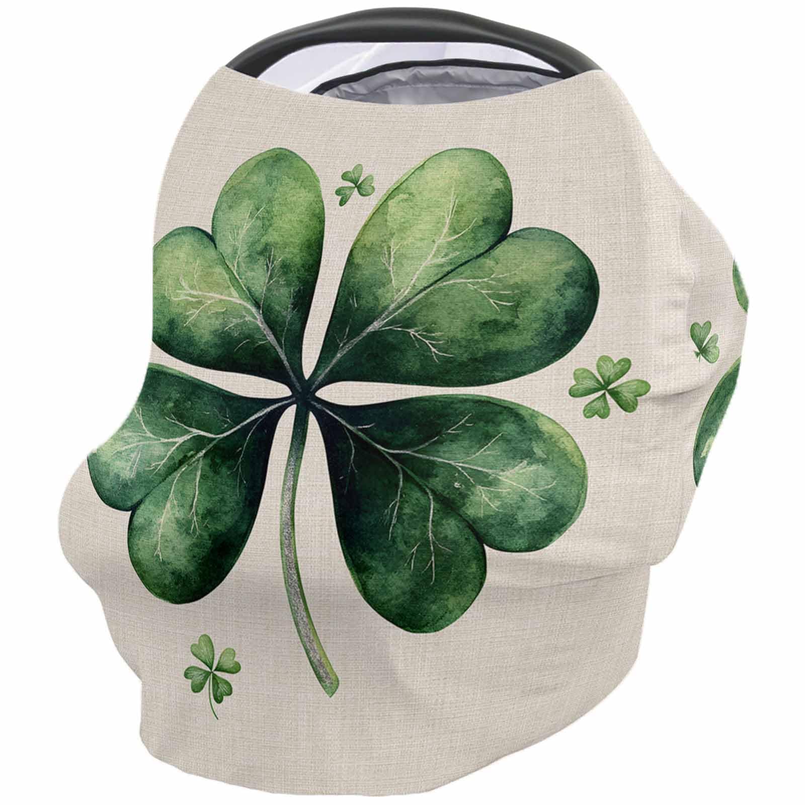 Nursing Cover for Breastfeeding Scarf, Green Four Leaf Shamrock St. Patrick's Day Beige Baby Car Covers Super Soft Multi Use for Canopy Shopping Cart Cover Blanket Stroller Cover