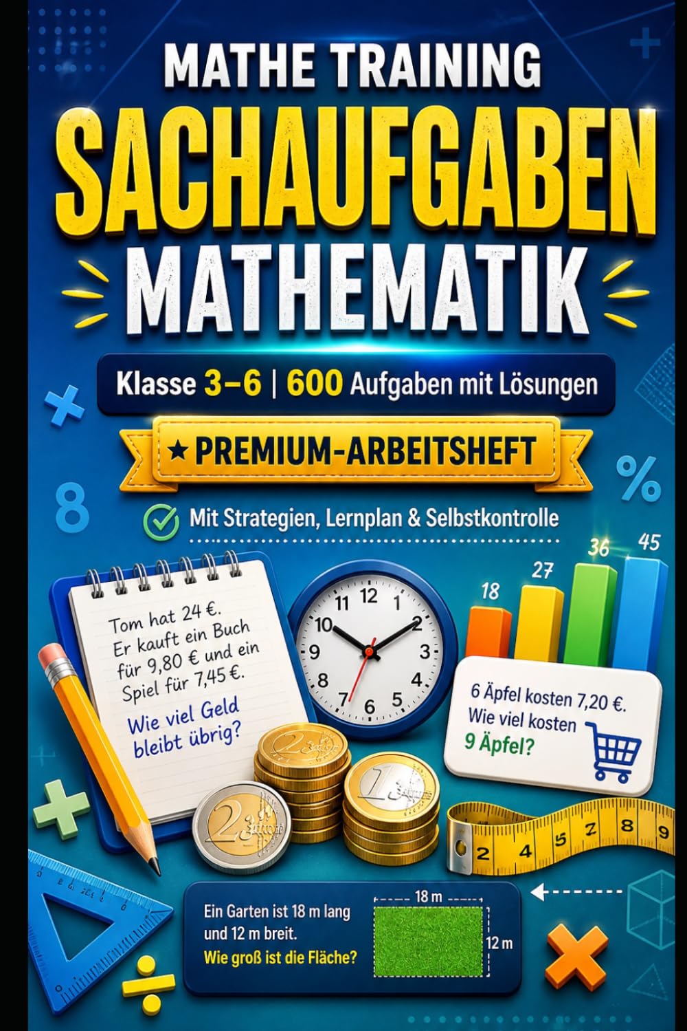 Sachaufgaben Mathematik – Klasse 3–6: 600 Aufgaben mit Lösungen: Textaufgaben aus dem Alltag · Leicht bis schwer · Problemlösen Schritt für Schritt trainieren (600 Aufgaben Lernreihe – Mathematik)