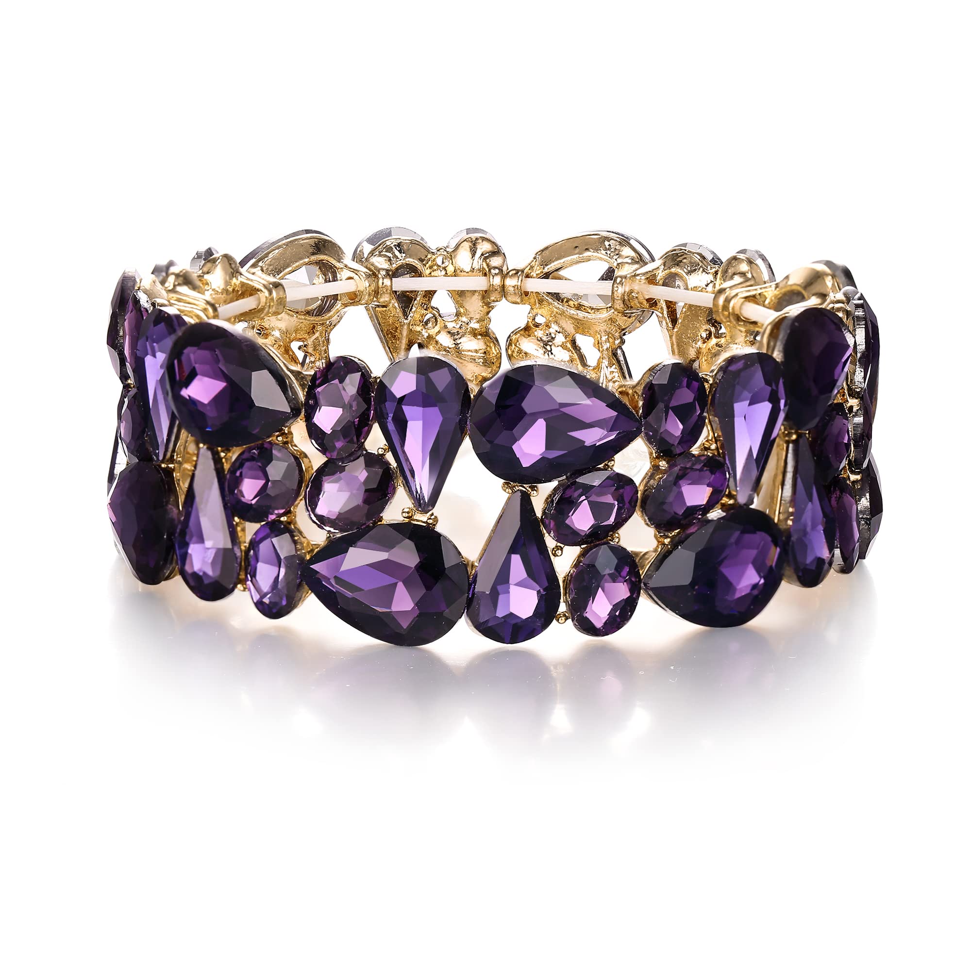 EVER FAITH Women's Art Deco Prom Jewelry Oval Teardrop Crystal Elastic Wedding Bridal Stretch Bracelet for Bride