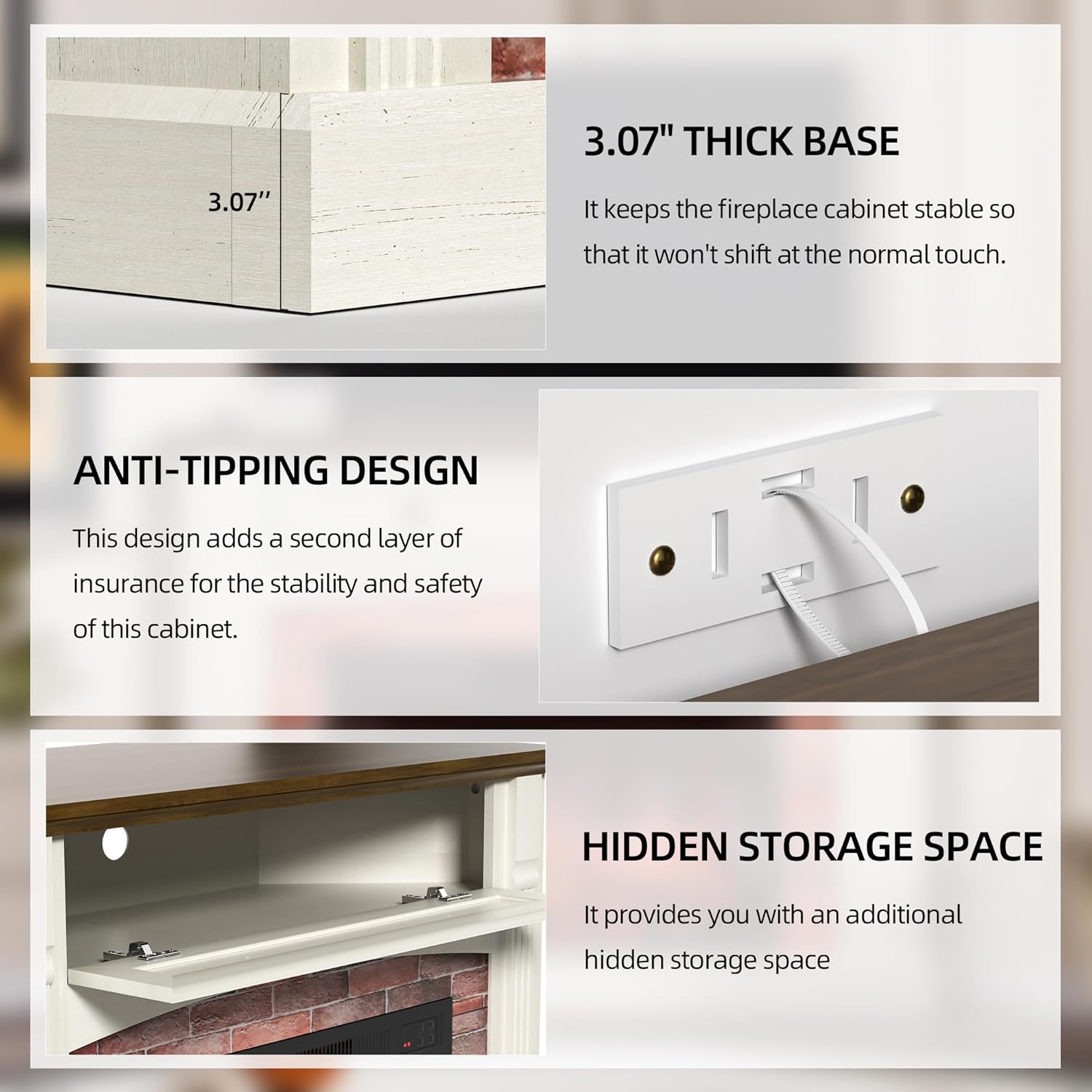 AHB Corner TV Stand with Remote Control, Electric Fireplace with Wooden Mantel, Entertainment Center with Efficient Heating System, Adjustable Brightness Realistic Flame(White)