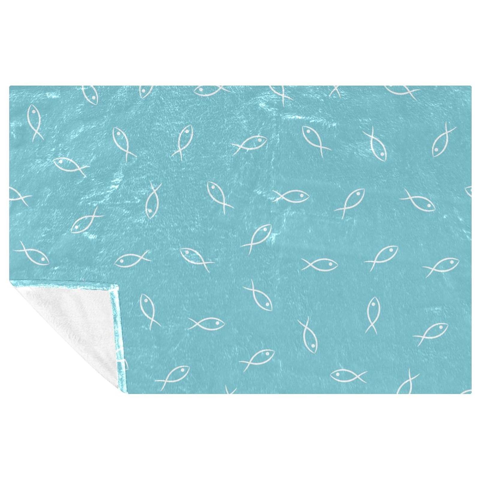 Couverture douce poisson bleu plaid chaud lit canapé camping 150x100