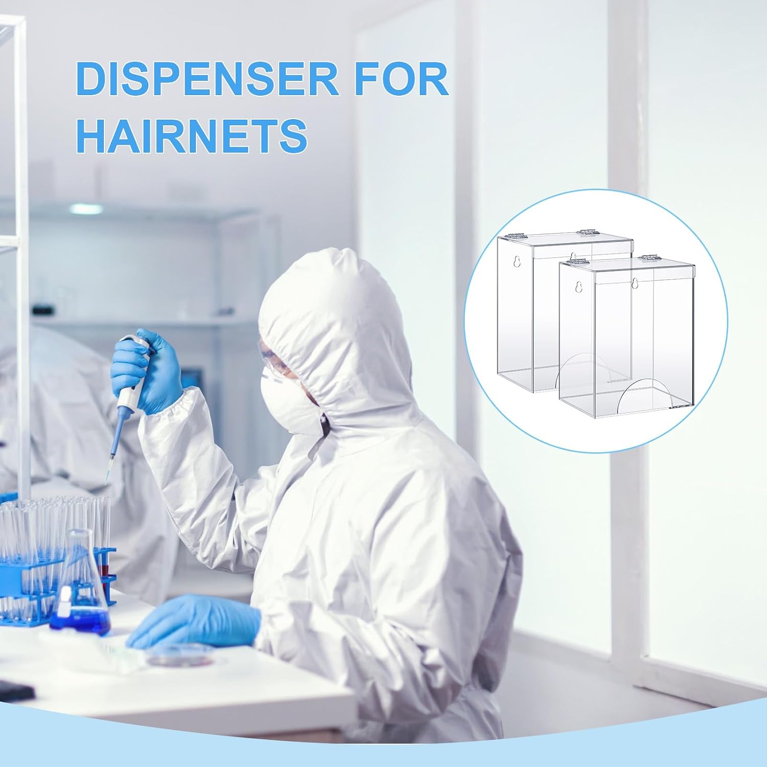 Kathfly 6 Pcs Acrylic Hairnet Dispenser, Wall Mount Acrylic Storage for Glove Shoe Beard Covers Face Mask Earplugs Safety Glasses and Goggles, Clear Dispenser for Home Kitchen Laundry Room Pantry