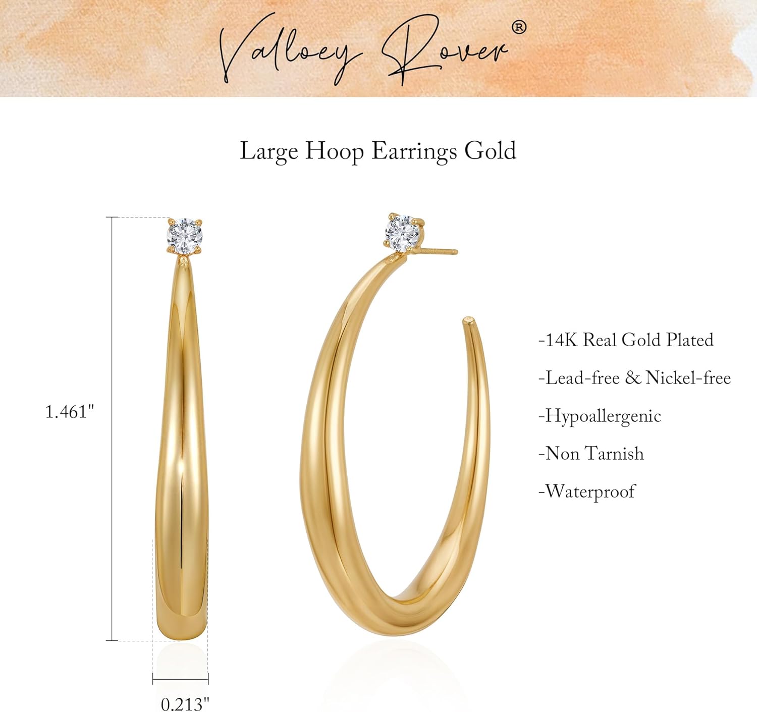 Valloey Rover Large Gold Hoop Earrings-Chunky Big Dangle Half Hoop Earrings for Women 14K Gold Plated Hypoallergenic Lightweight Statement Thick Hoops Earring for Women Jewelry Gifts - Image 5