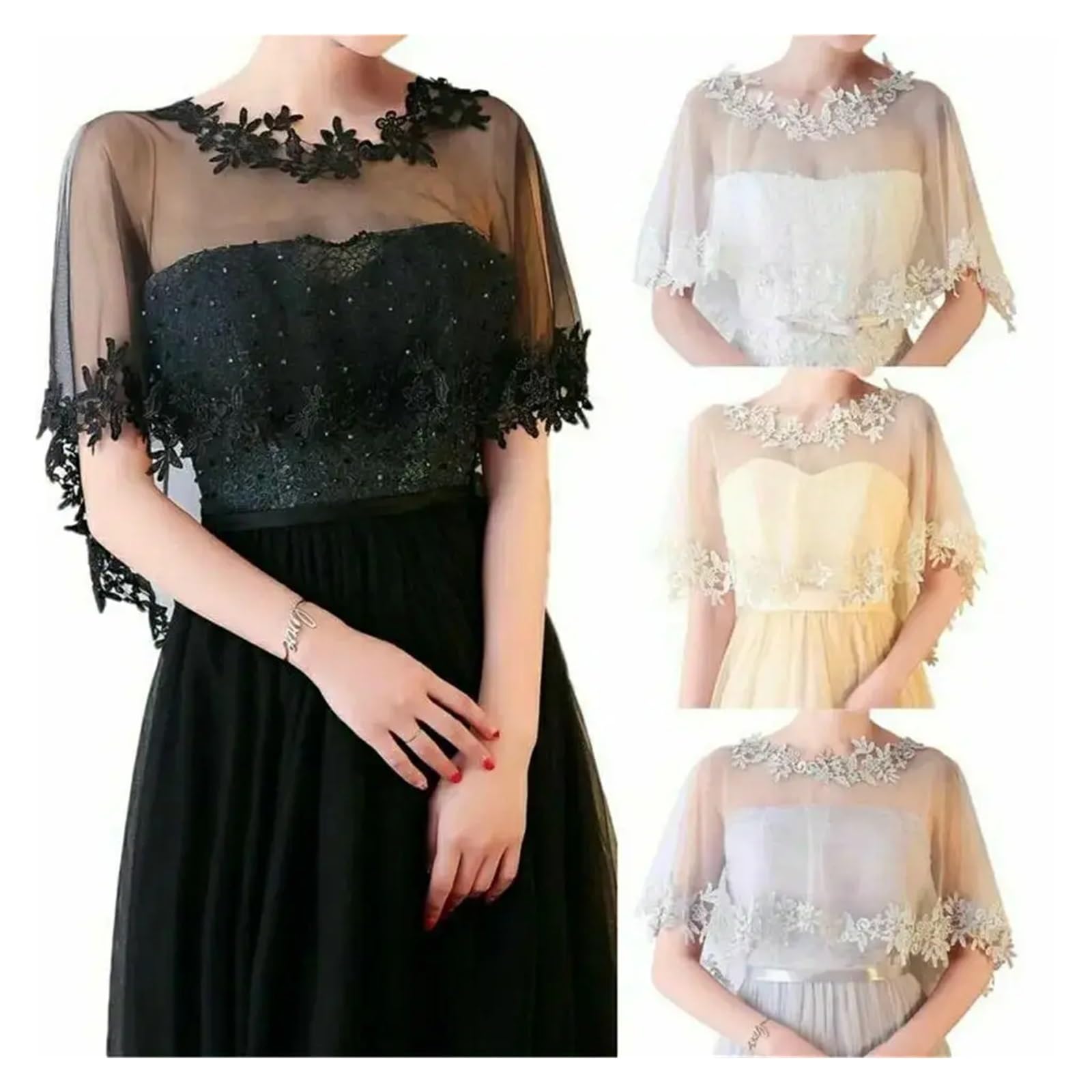 Boda Estola Chal de encaje informal for mujer, for fiesta, novia, boda, vestido noche, estilo capa, chal gasa transparente ligera para novia, cosplay, reunión, cita