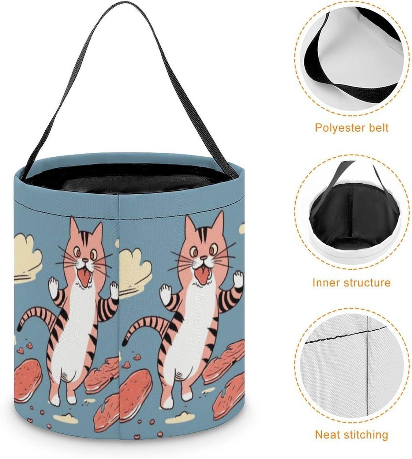 Reusable Halloween Cat Meat Candy Bucket with Handle image 4