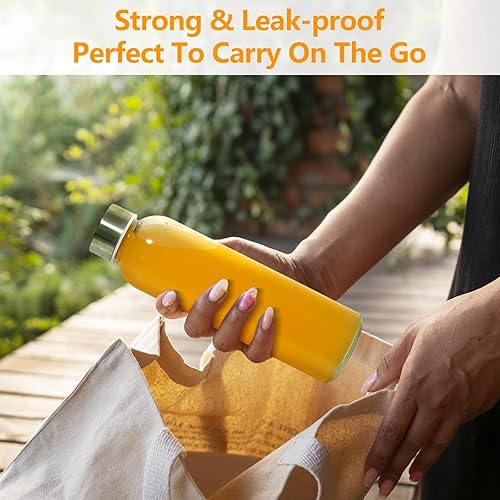 Miniatura 9 de Zukro Botellas de jugo de vidrio con tapas para jugo de 18 onzas, botellas de agua reutilizables de vidrio transparente con tapa hermética de acero