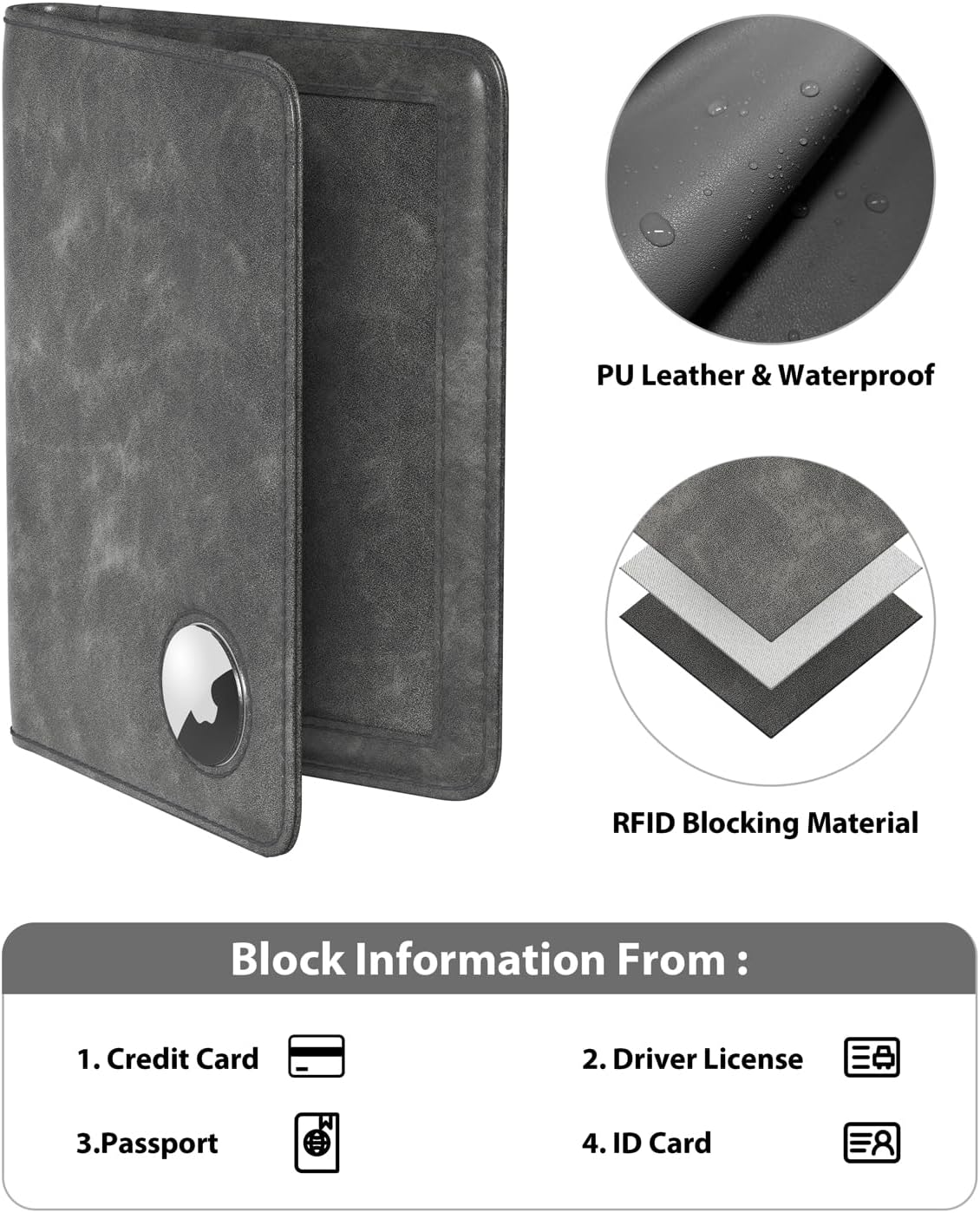 Stouchi Passport Holder Travel Wallet, Matte Grey, 1pack, Modern image 3