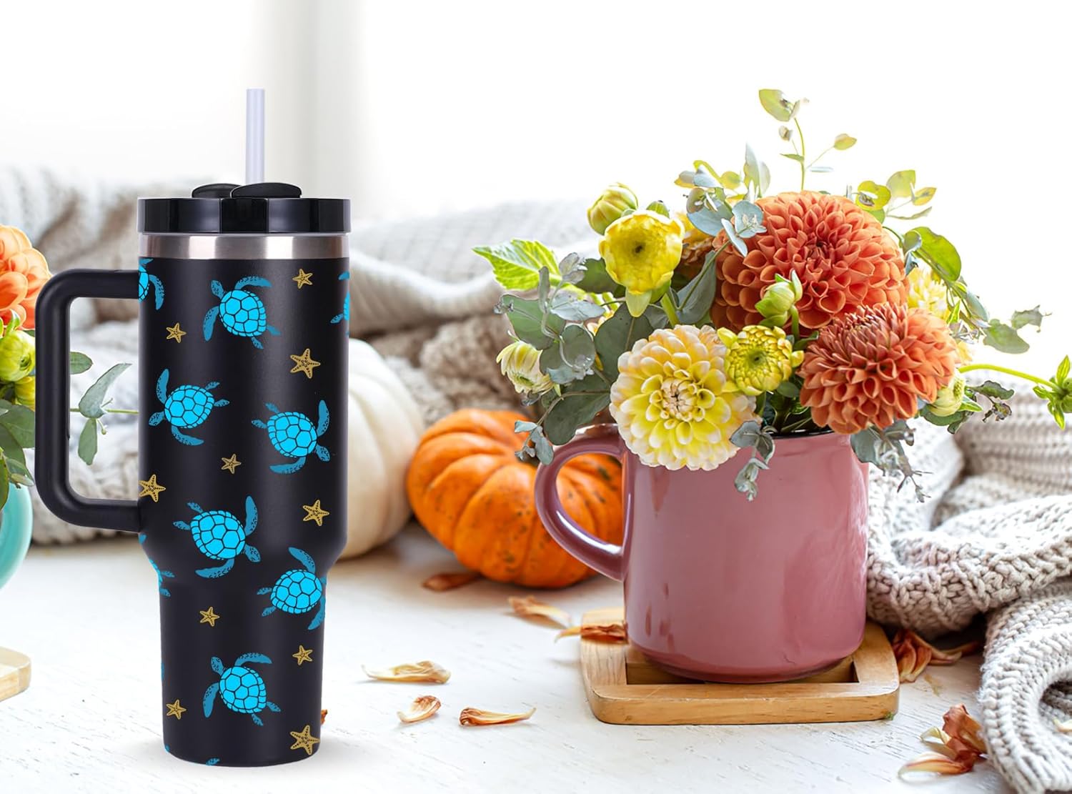 momocici 40oz Sea Turtle Tumbler with Handle Gifts for Women.Sea Turtle Lover Cups Tumbler Gifts for Women.40 oz Birthday Christmas Sea Turtle Cup Tumblers for sea turtle lover. - Image 6