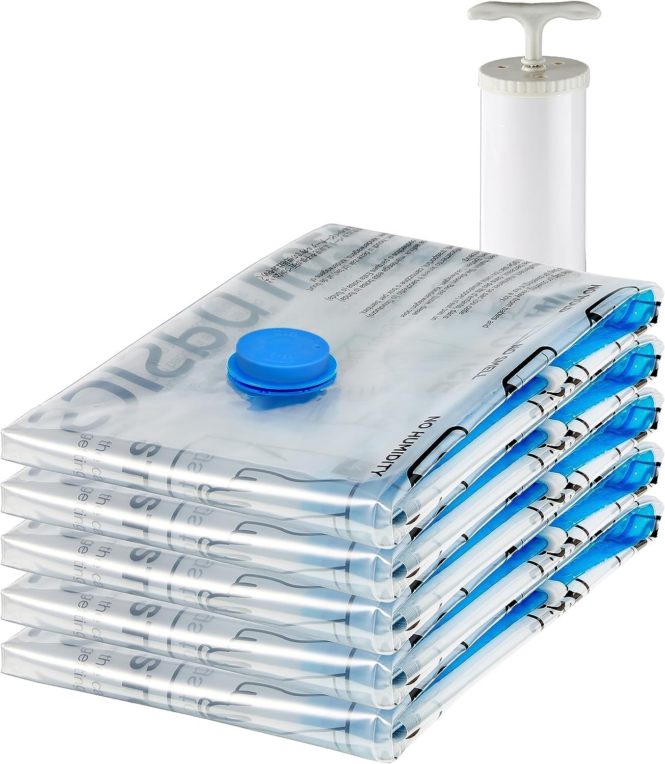 amazon basics Vacuum Compression Storage Bags with Hand Pump - Large, 5-Pack, Plastic