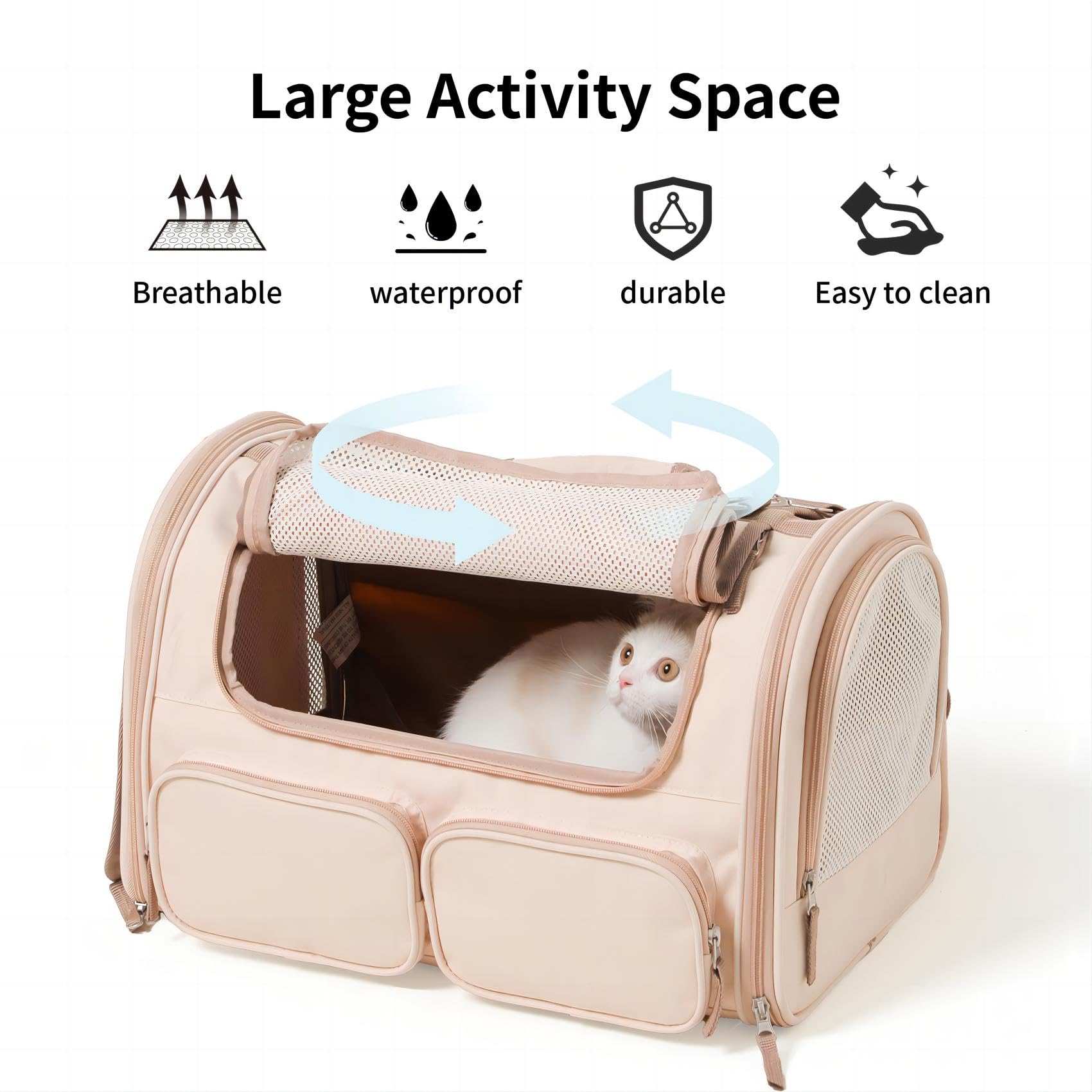 FUKUMARU Transportbox Katze, Faltbare Katzentransportbox,Transportbox für Katzen/Hund bis 22kg, Pink